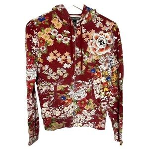 Vintage Y2K RARE lucky brand XS zip hoodie sweatshirt floral print embroidery